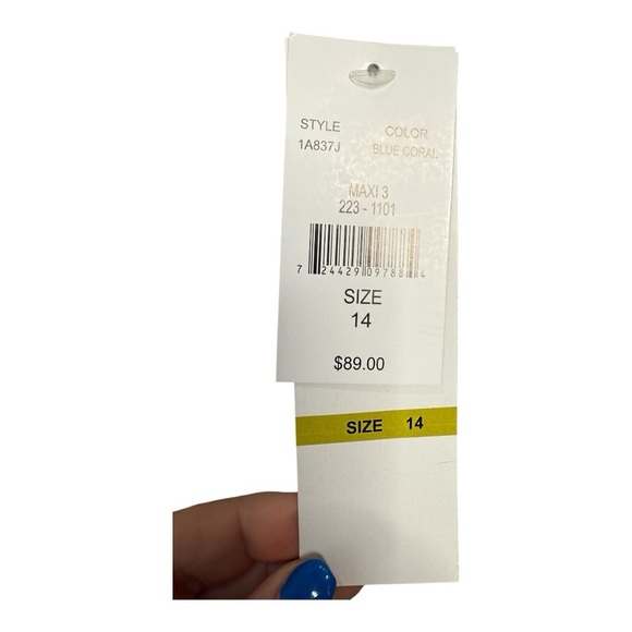 R&K Blue Coral Tiered Ruffle Flutter Sleeve Tie Waist Maxi Dress NEW Feminine - Picture 13 of 14